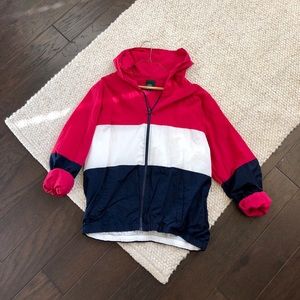 Red white and blue windbreaker jacket